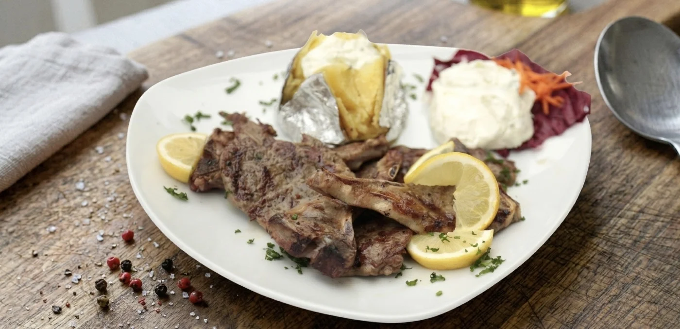 Lammplatte vom Grill – Lammkoteletts und Lammfilets mit Zaziki